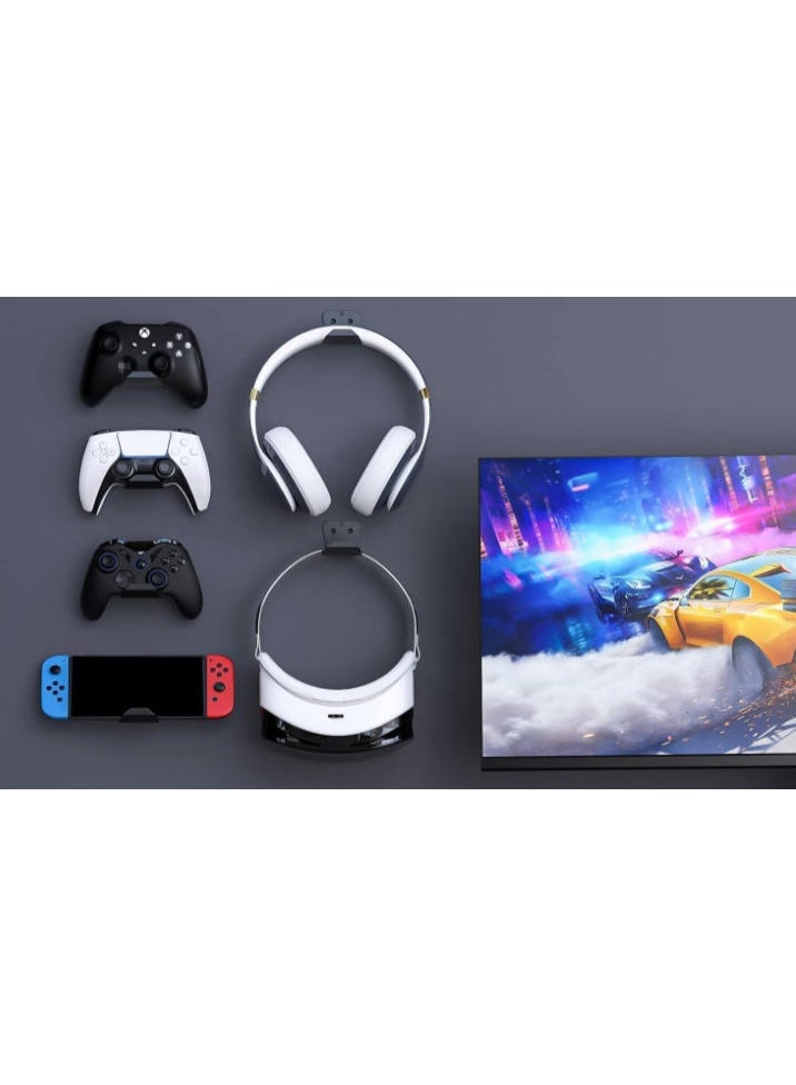 6PCS Removable Game Controller Wall Mount Holders - Strong Adhesive & Screw-Mounted Controller Holder with Headset Hanger Hook  Compatible with Video Game Controllers & Headphones - Image 2